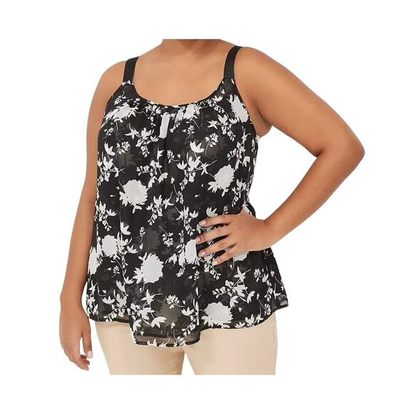 Lane Bryant Tops - Lane Bryant SIZE 22 Womens Grosgrain Ribbon Straps Black White Floral Chiffon